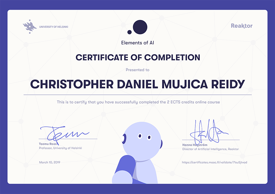 Elements of AI Certificate of Completion